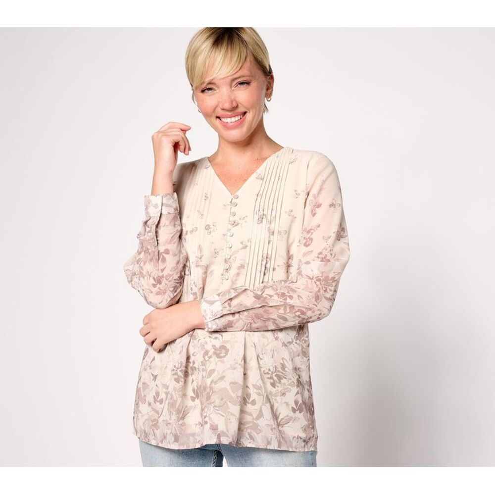 Coldwater Creek Women's Top Plus Sz 1X Winding Florals Multi-colored A629880